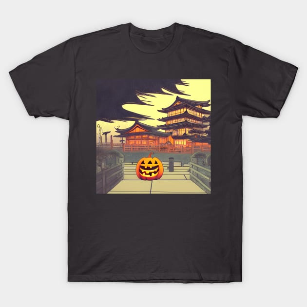 Cloudy Horror Halloween Pumpkin Traditional Palace T-Shirt by DaysuCollege